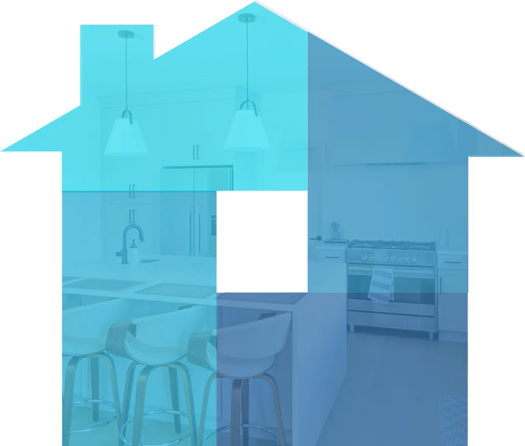Freshly painted kitchen in a Calgary home, framed by the Cal-Res house symbol